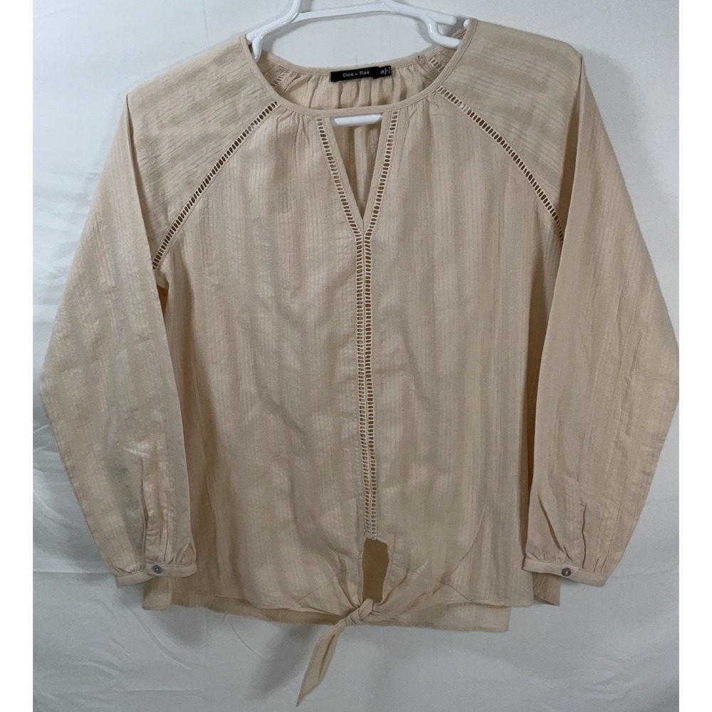 NWT Women's Doe & Rae Long Sleeve Tie Front Vented Blouse Shirt Cream - Small